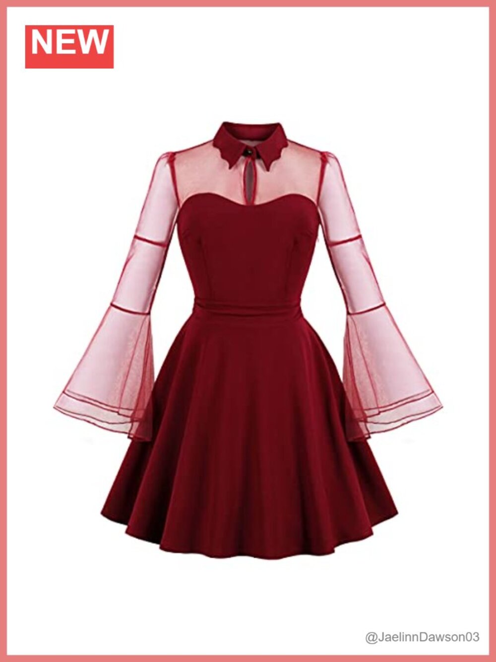 Vintage Gothic Cocktail Mini Dress Mesh Bell Sleeve A-Line